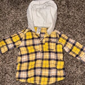Carter's Yellow Navy Plaid Hooded Button-Down Shirt